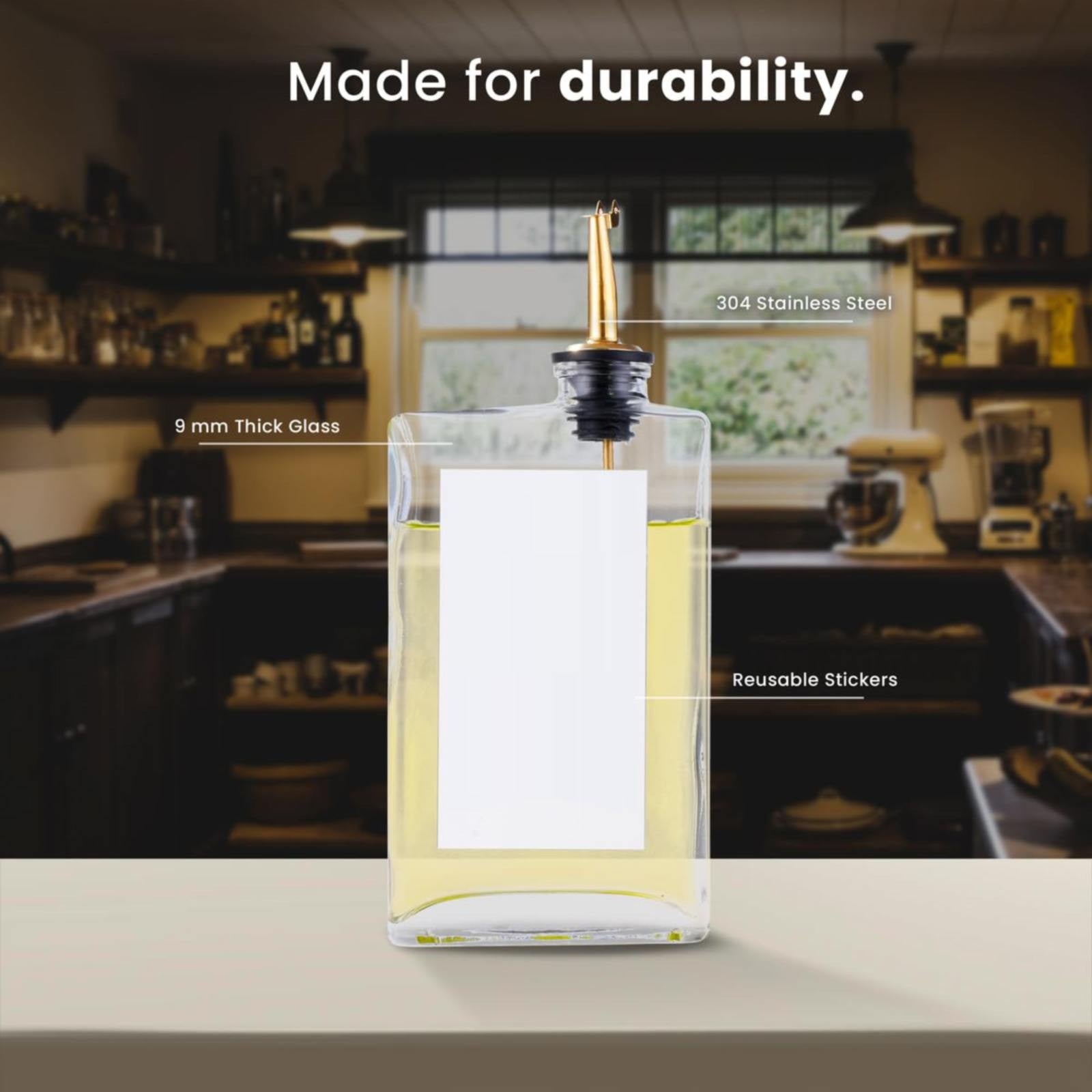 Elegant Glass Olive Oil & Vinegar Dispenser with Precision Spout for Kitchen