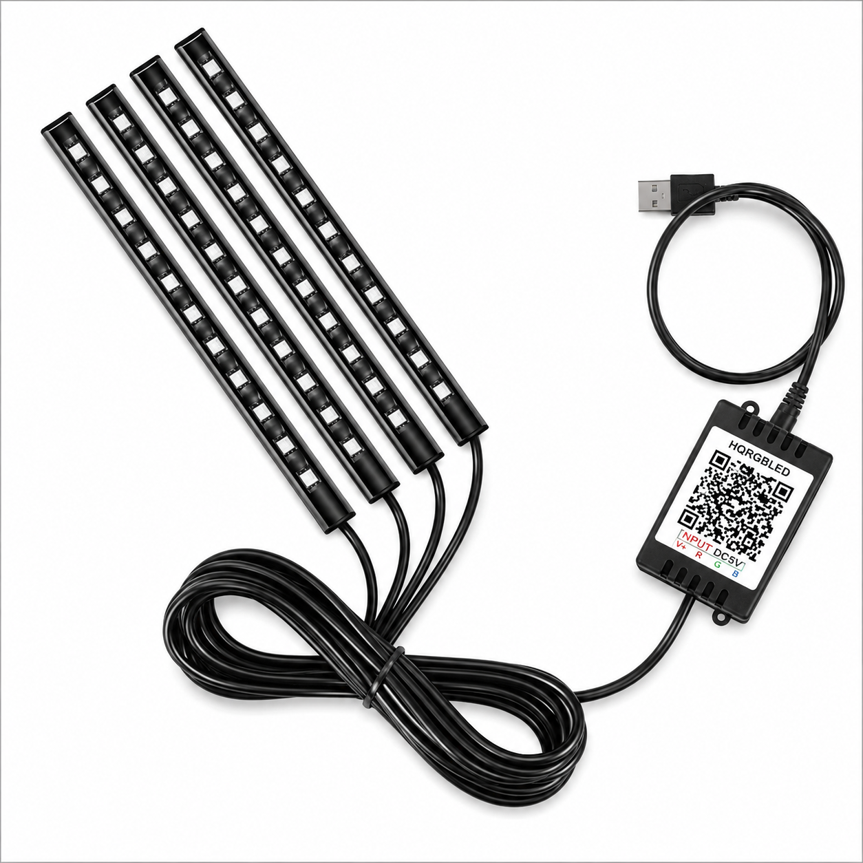 Hawdows 48 LED Atmosphere Car Interior Strip Lights 5V, 4-Pack