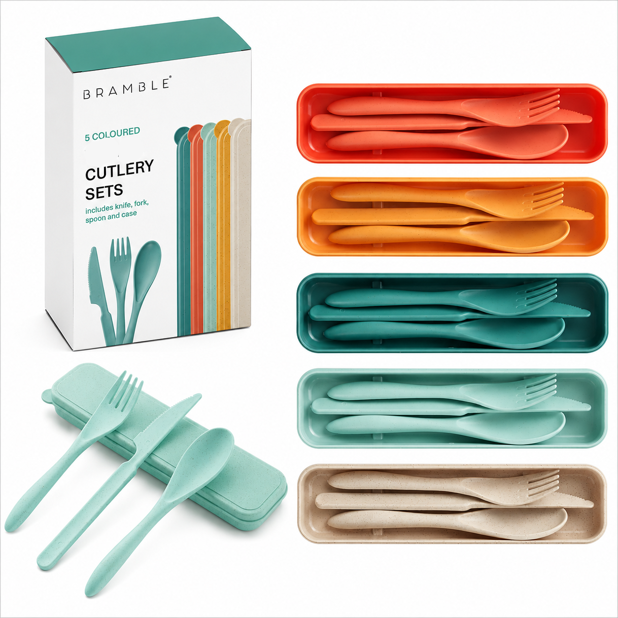 Bramble Reusable Travel/School Cutlery Sets with Case - 5Pieces