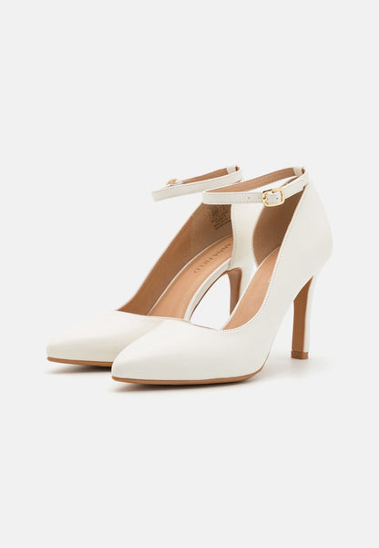 Elegant White Pointed Toe Stiletto Heels with Ankle Strap - Classic Design