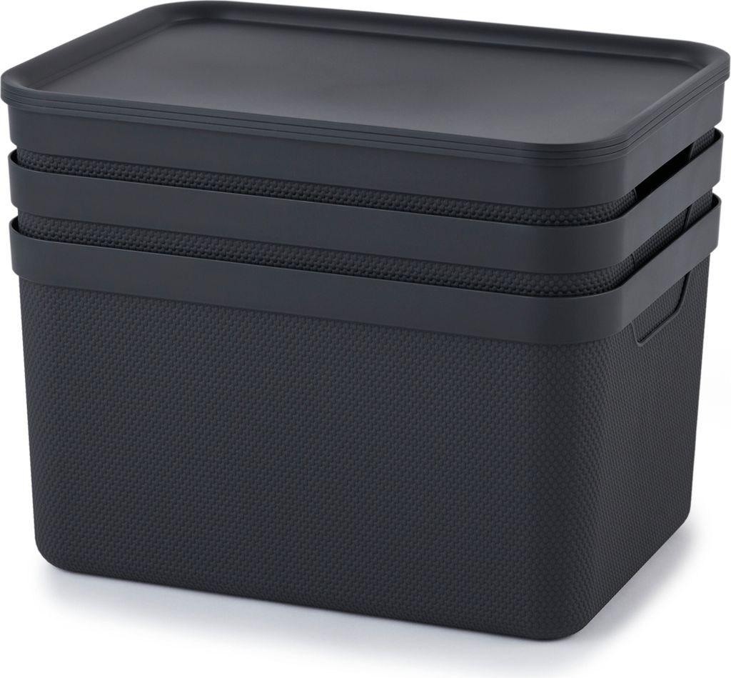 Jive 3-Piece A4 Storage Box Set with Lid Charcoal