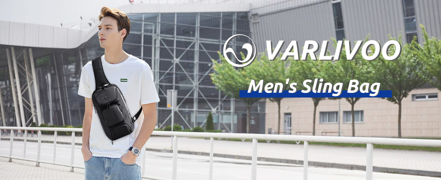 VARLIVOO Men's Waterproof USB Charging Sling Chest Bag for Tech & Travel