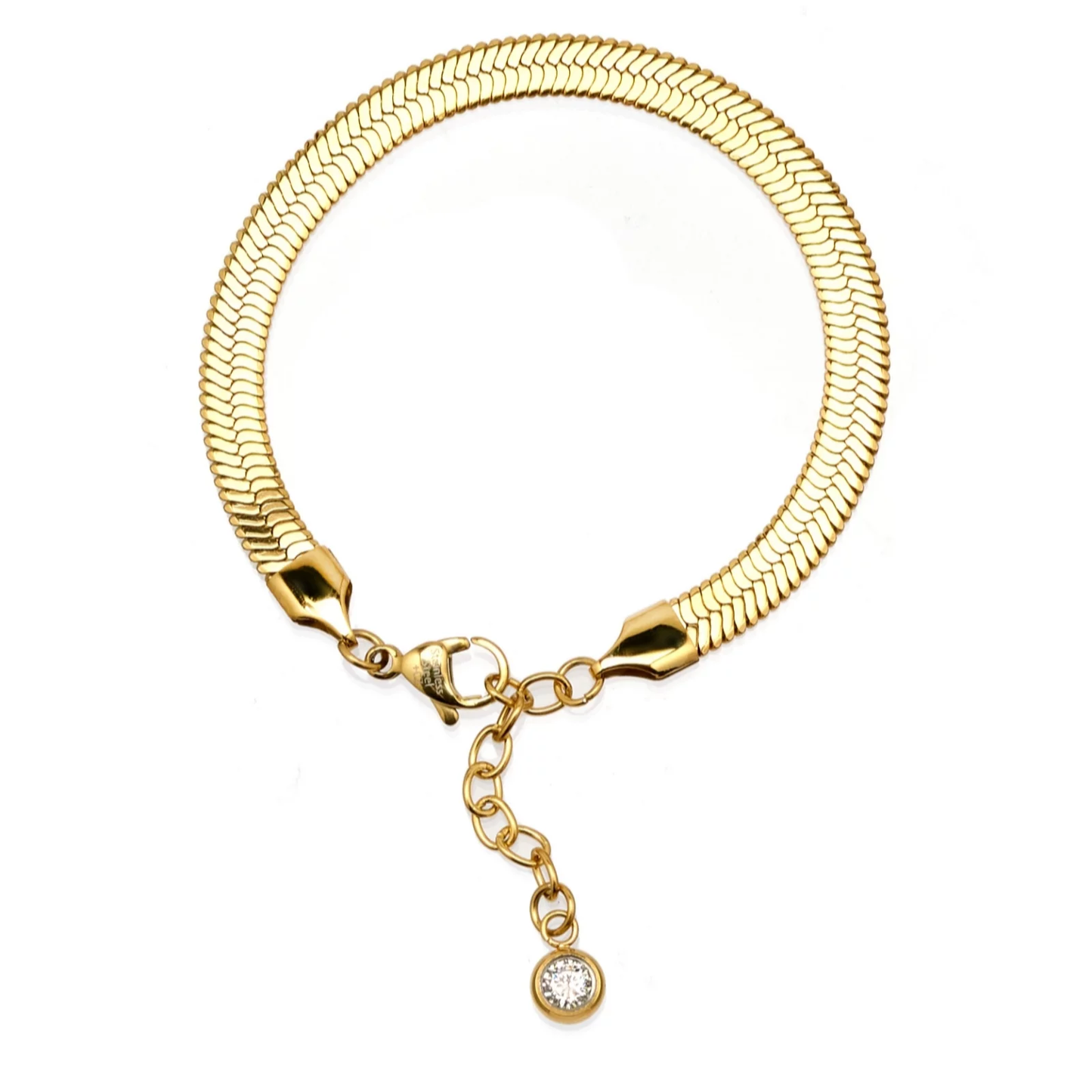 Bracelet Gold-Plated Herringbone Bracelet with Crystal Drop – Elegant and Sleek Design