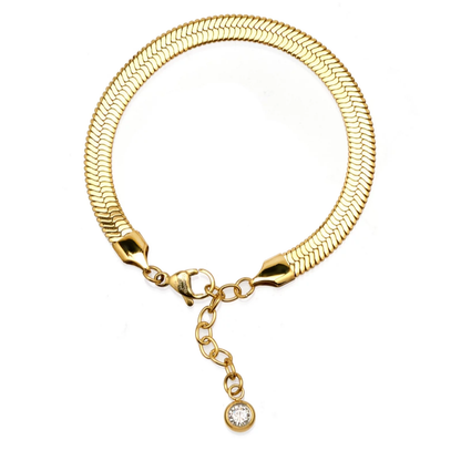 Bracelet Gold-Plated Herringbone Bracelet with Crystal Drop – Elegant and Sleek Design