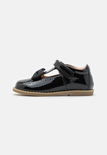 Friboo Kids' Patent Black Ballet Pumps with Velcro Strap Bow Detail