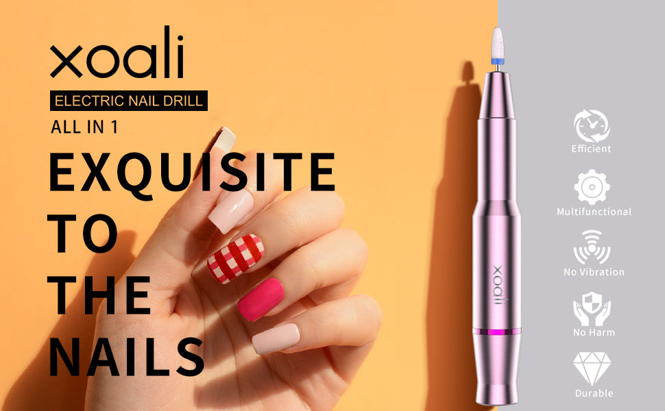 Xoali Professional Electric Nail Drill Kit: 25000RPM, 12-in-1 Ceramic Bits Manicure Pedicure