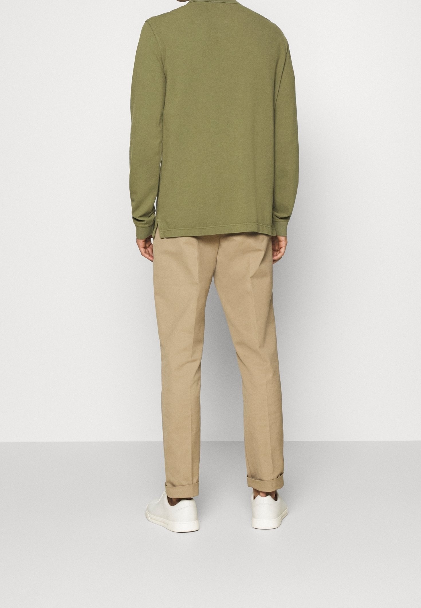 United Colors of Benetton Men's Dark Green Cotton Piqué Long Sleeve Polo