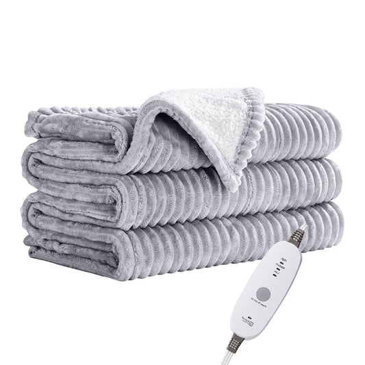 DOWNCOOL Electric Heated Throw Blanket: 10 Settings, Timer, Machine Washable Grey Velvet