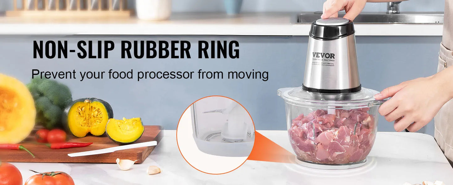VEVOR 5-Cup Electric Food Processor: Glass Bowl, Powerful Chopping, Meat Grinder