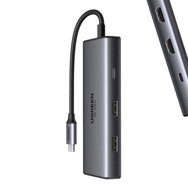 UGREEN CM498 6-in-1 USB-C Hub Adapter 2x USB-A 3.0 USB-C 3.0 2x HDMI PD
