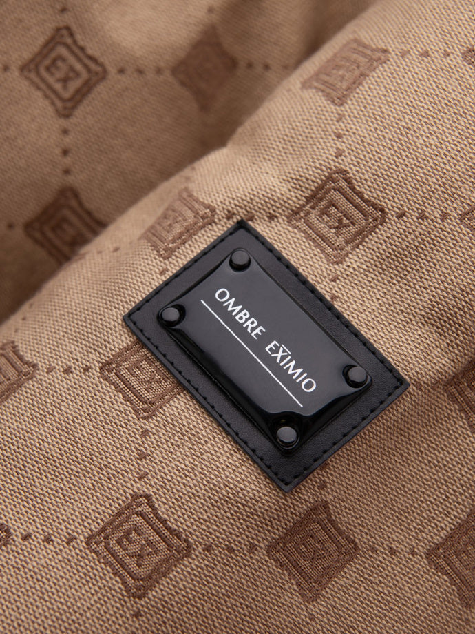 Men's Stylish Jacquard Pattern Puffer Jacket - Warm Insulated Brown Winter Coat