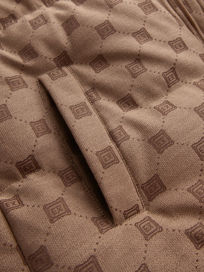 Men's Stylish Jacquard Pattern Puffer Jacket - Warm Insulated Brown Winter Coat