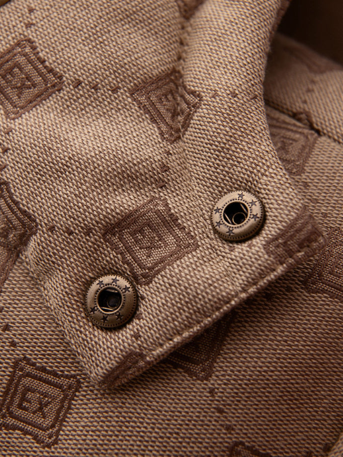 Men's Stylish Jacquard Pattern Puffer Jacket - Warm Insulated Brown Winter Coat