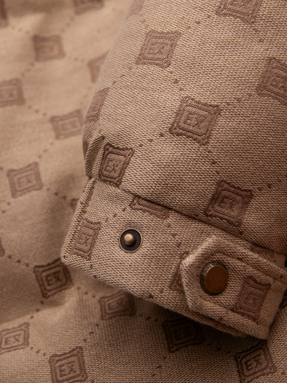 Men's Stylish Jacquard Pattern Puffer Jacket - Warm Insulated Brown Winter Coat