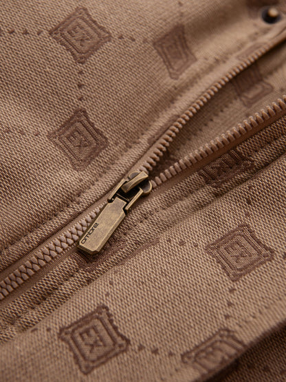 Men's Stylish Jacquard Pattern Puffer Jacket - Warm Insulated Brown Winter Coat