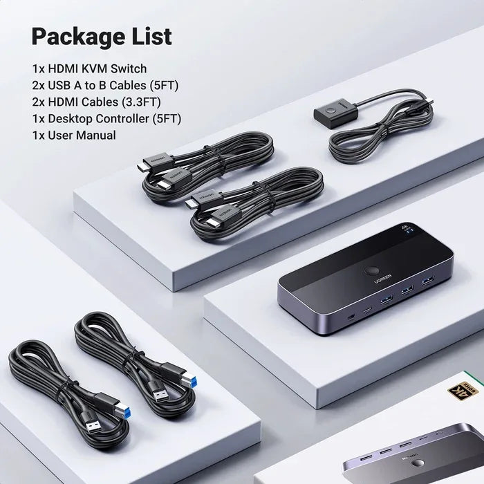 Ugreen CM664 Premium 2-in-1 HDMI KVM Switch 4K 60Hz 5Gbps USB Hub - Gomix Brands Outlet