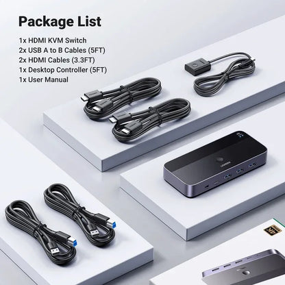 Ugreen CM664 Premium 2-in-1 HDMI KVM Switch 4K 60Hz 5Gbps USB Hub - Gomix Brands Outlet