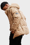 Men's Stylish Jacquard Pattern Puffer Jacket - Warm Insulated Brown Winter Coat