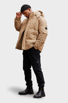 Men's Stylish Jacquard Pattern Puffer Jacket - Warm Insulated Brown Winter Coat
