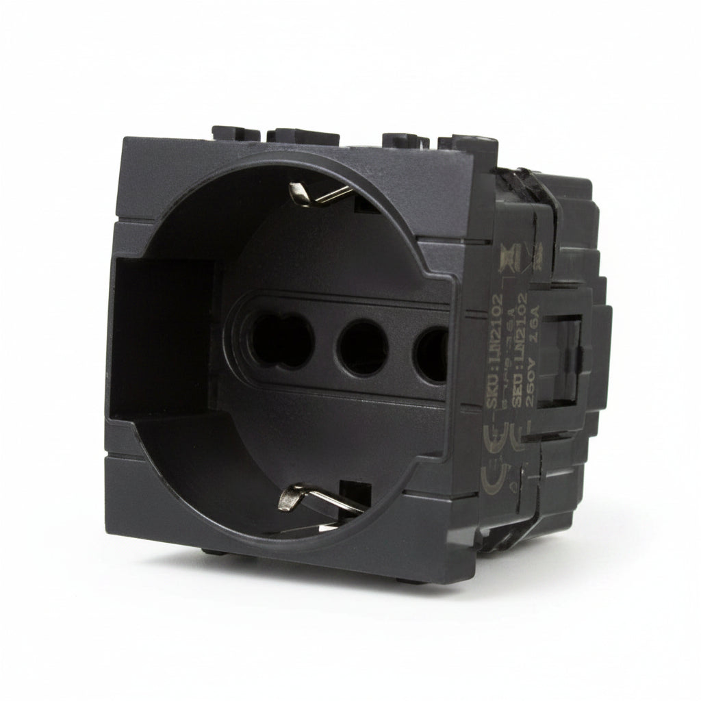 ETTROIT LN2102 Space Series Schuko Socket 16A 250V Black Compatible with BTicino Living