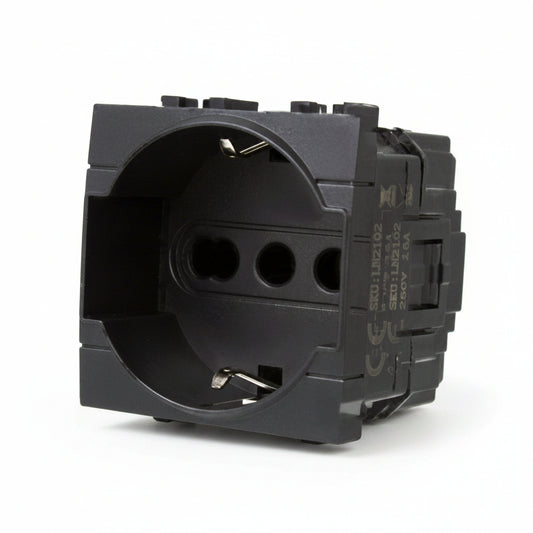 ETTROIT LN2102 Space Series Schuko Socket 16A 250V Black Compatible with BTicino Living