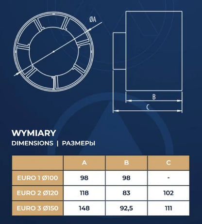 Dospel Euro 1 Duct Fan 100 mm 100 m³/h