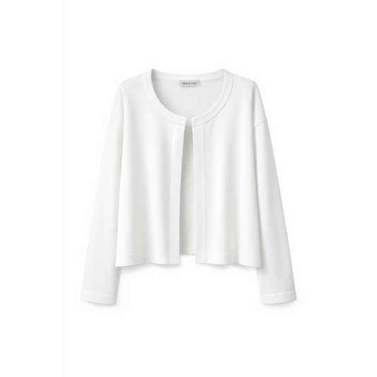 Grace Karine White Open-Front Cardigan
