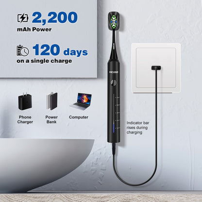 MCURO Sonic Electric Toothbrush: 45,000 VPM, 120-Day Rechargeable Battery, Black