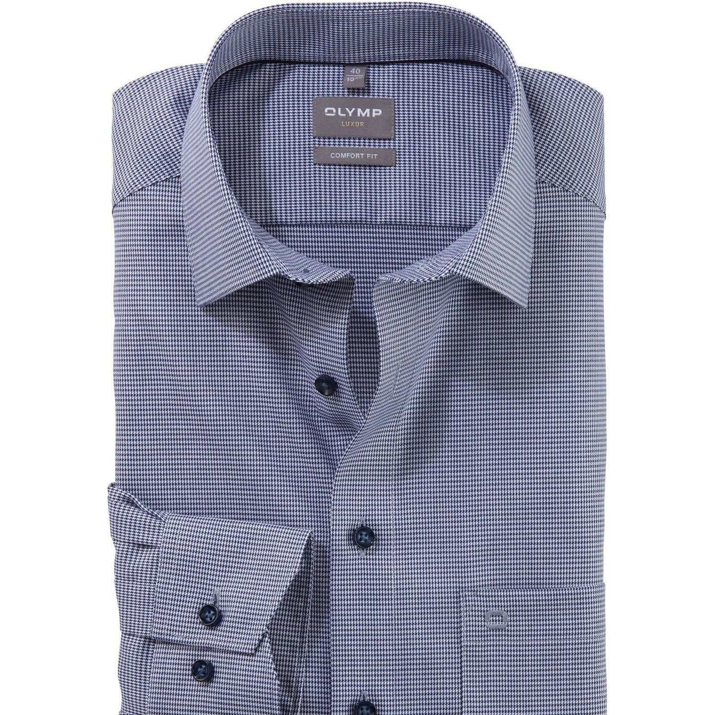 Olymp Men's Modern Fit Navy Blue Wrinkle-Free Faux-Uni Cotton Business Shirt