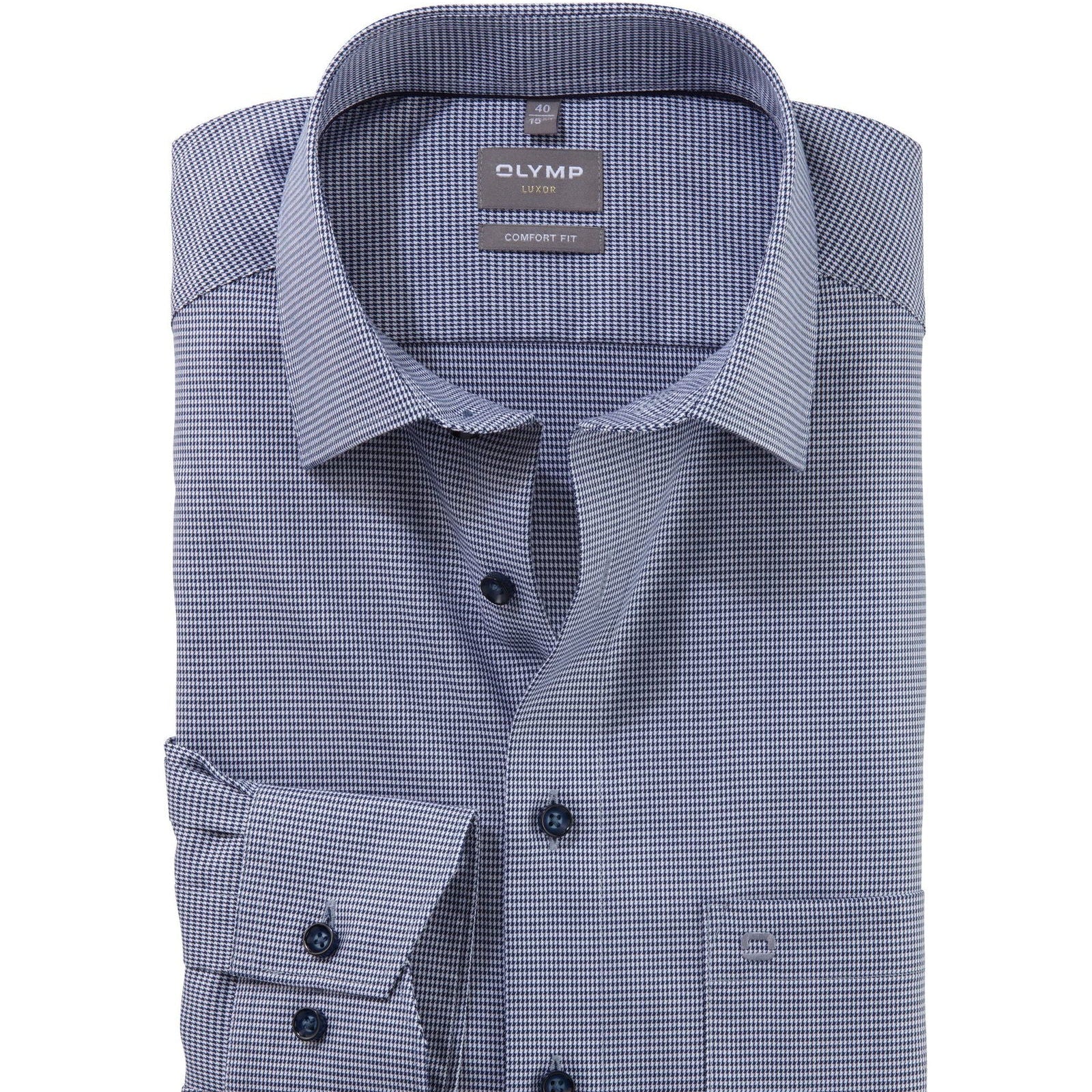 Olymp Men's Modern Fit Navy Blue Wrinkle-Free Faux-Uni Cotton Business Shirt