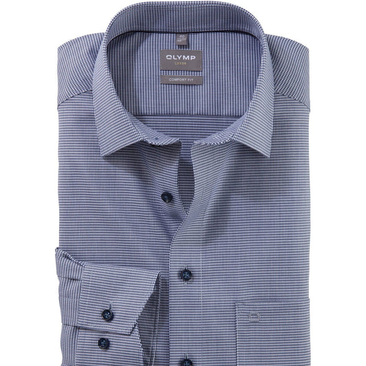 Olymp Men's Modern Fit Navy Blue Wrinkle-Free Faux-Uni Cotton Business Shirt