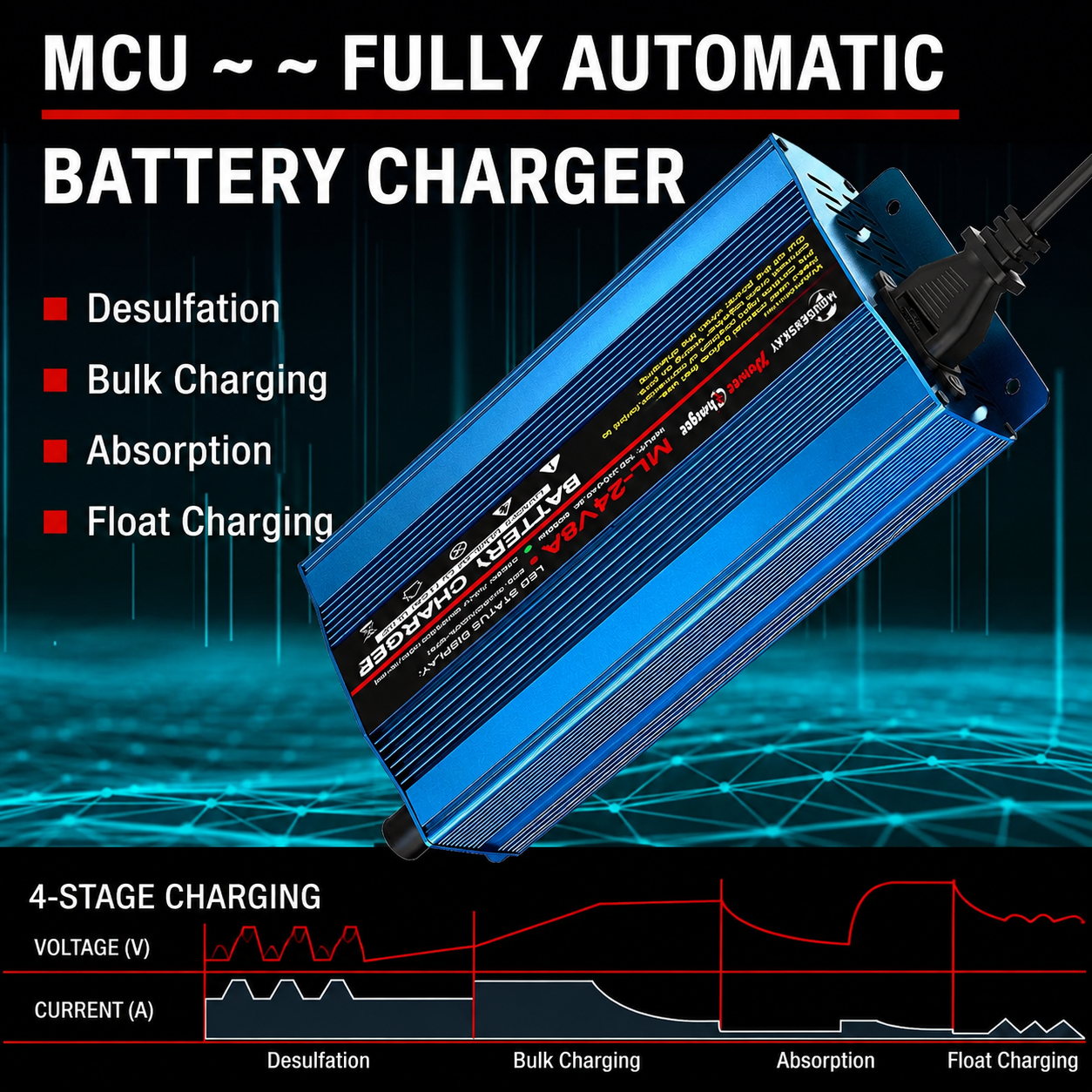 MOUDENSKAY 24V 8A Smart Automatic Battery Charger with XLR Connection