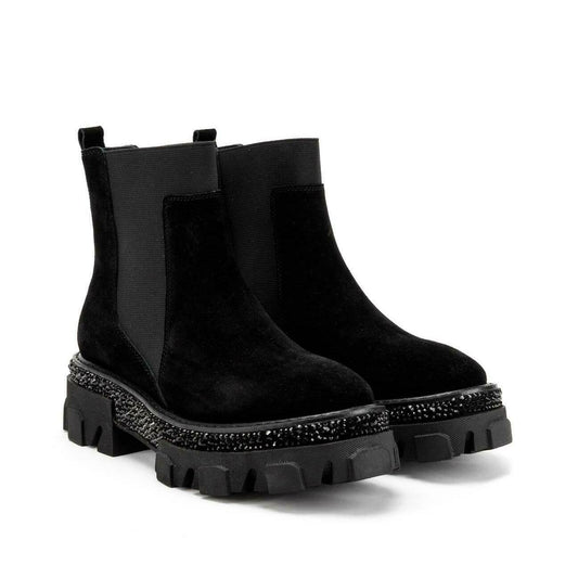 Alma en Pena Black Suede Studded Platform Ankle Boots with Elastic Inserts