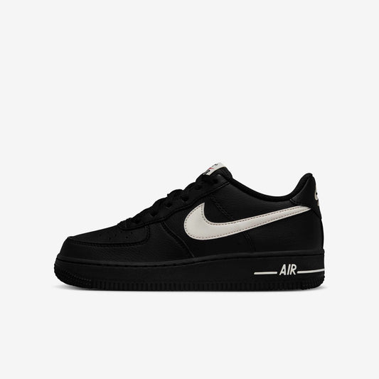 Nike Air Force 1 Older Kids' Iconic Black Leather Sneakers with Red Accents