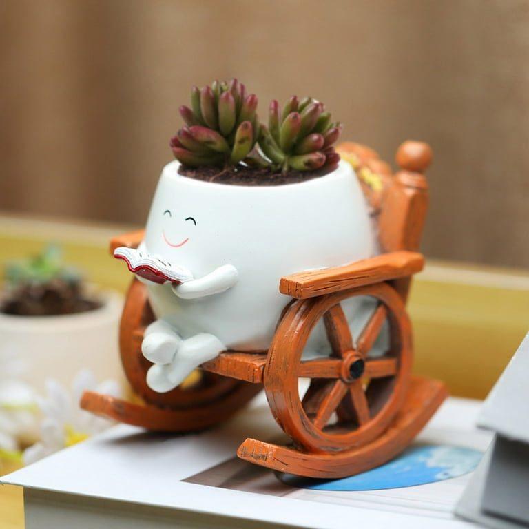 Face Flower Pot – Unique Resin Rocking Chair Planter for Indoor & Outdoor Succulents