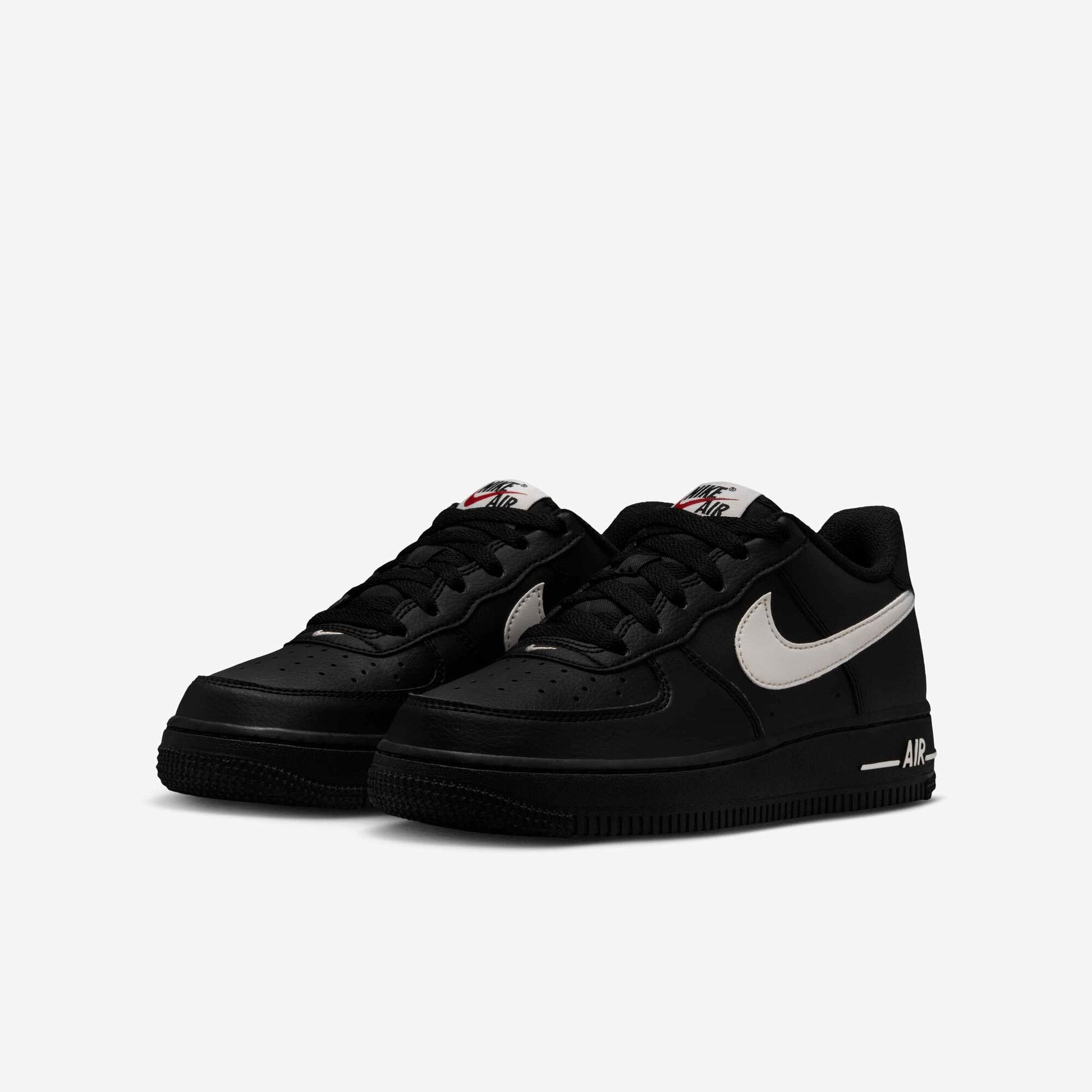 Nike Air Force 1 Older Kids' Iconic Black Leather Sneakers with Red Accents