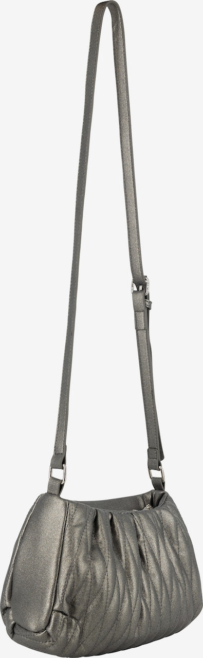 LYNNEA Evening Crossbody with Gold Pom Pom – Metallic Silver