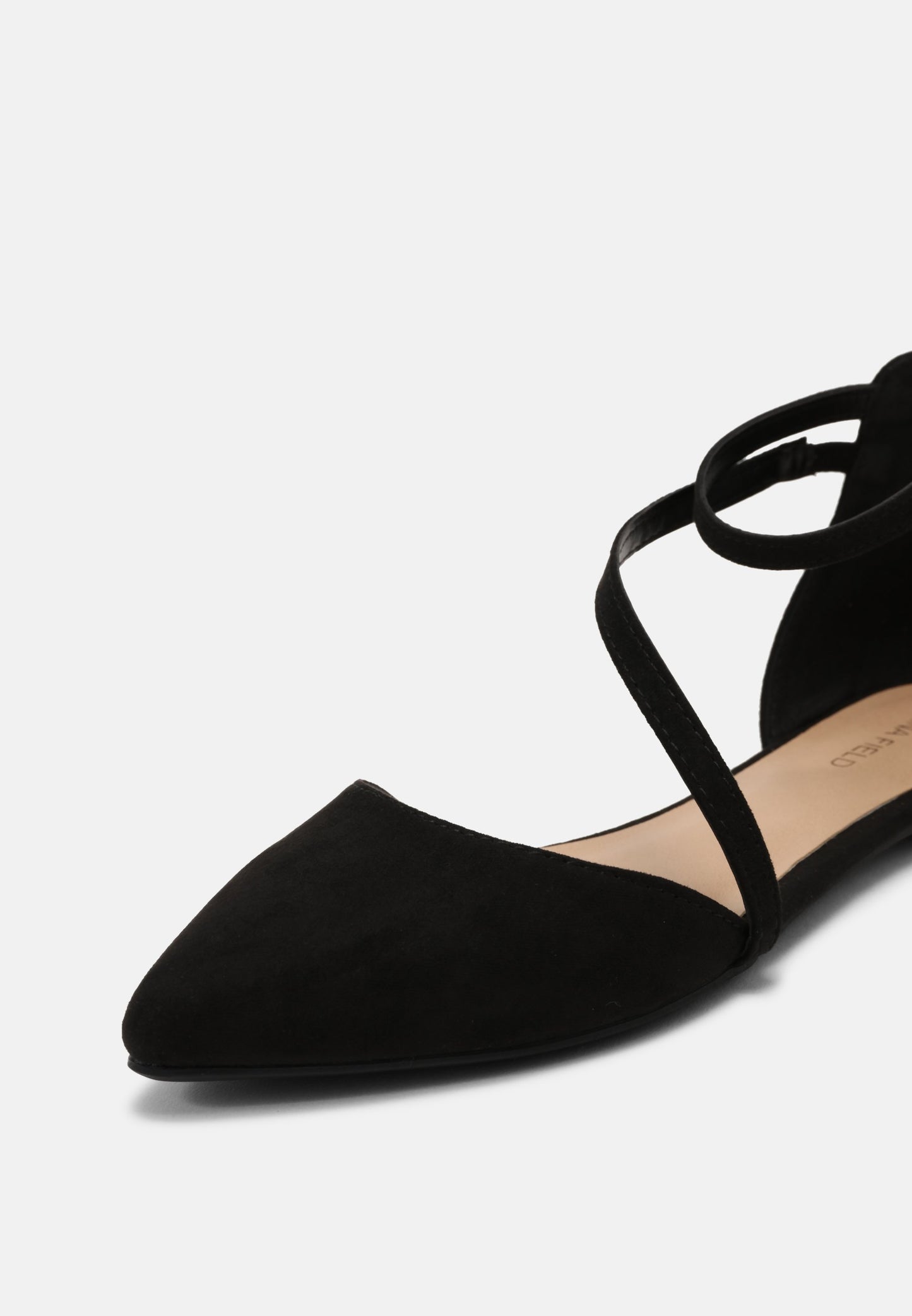 Chic Anna Field Wide Fit Black Ankle Strap Pointed Toe Ballet Flats