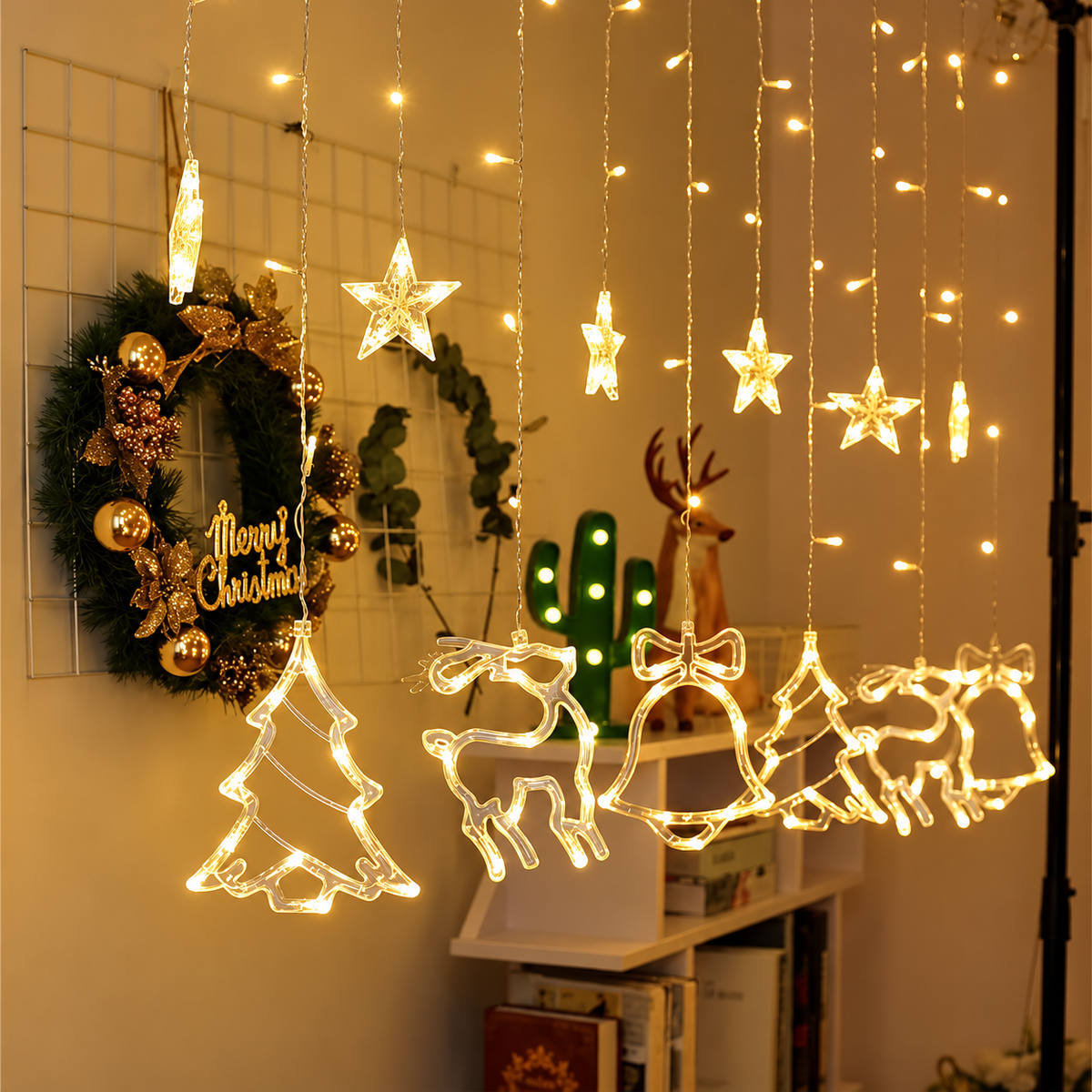 RANJIMA Christmas LED Curtain String Lights Stars and Bell