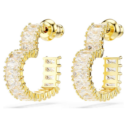 Elegant Swarovski Matrix Small Heart Hoop Earrings, Baguette White Gold-Tone Plated