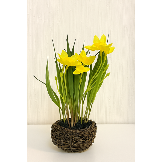 Yellow Artificial Narcissus Handcrafted Nest Basket 20cm