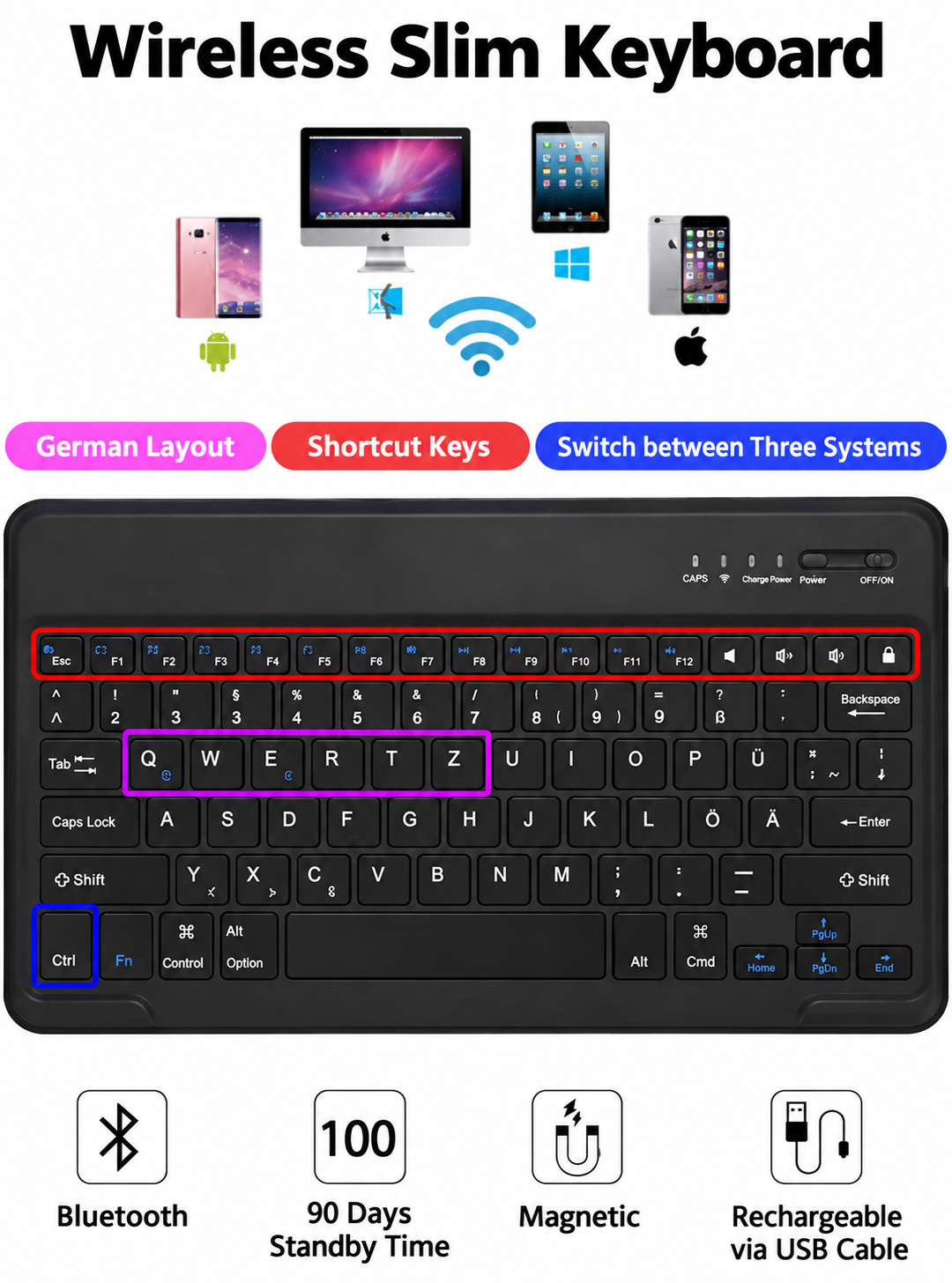 JADEMALL Bluetooth Keyboard Case for Samsung Galaxy Tab S10 Plus (German Version)