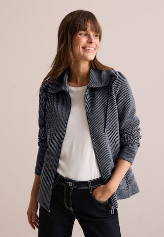 CECIL Women's Striped Cotton Knit Cardigan, Zip Fastening, Stand Collar Style