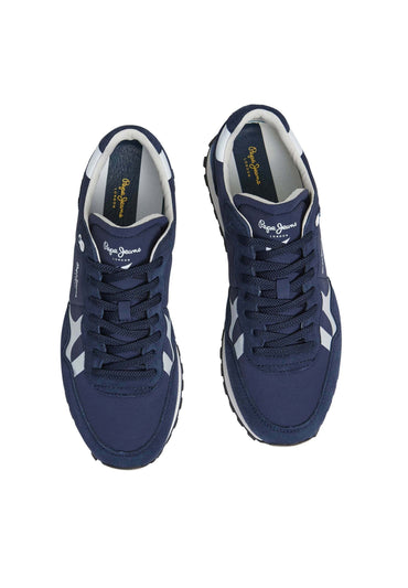 Pepe Jeans Brit-On Navy Blue Suede Mesh Athletic Trainers Fashion Sneakers