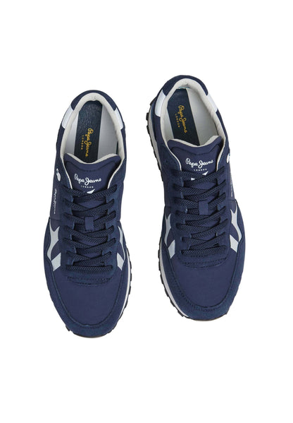 Pepe Jeans Brit-On Navy Blue Suede Mesh Athletic Trainers Fashion Sneakers