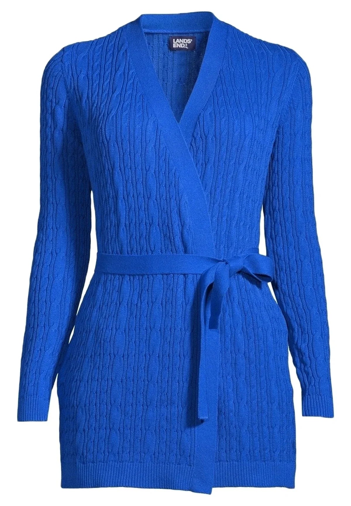 LANDS' END Cotton Cable Knit Slim Fit Long Cardigan - Gomix Brands Outlet