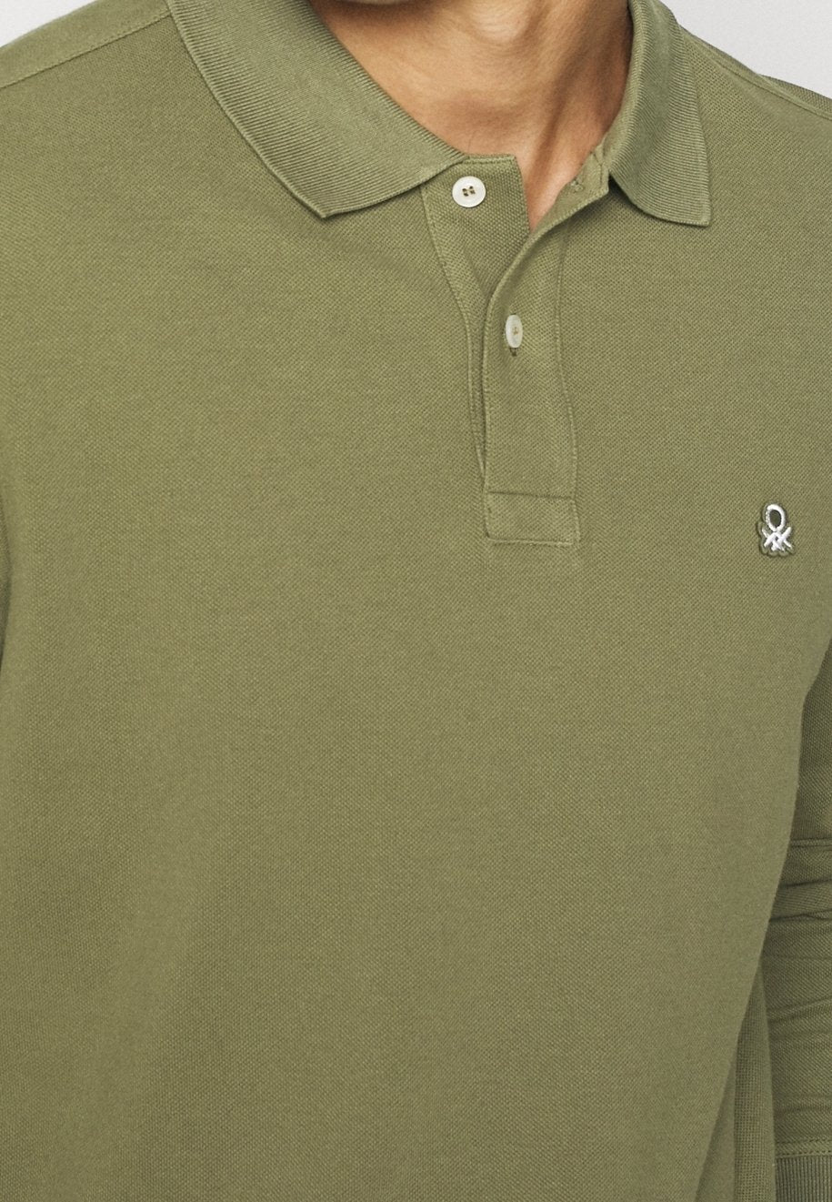 United Colors of Benetton Men's Dark Green Cotton Piqué Long Sleeve Polo