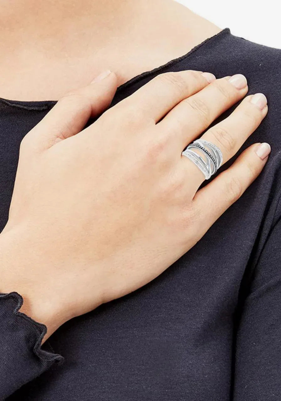 Sparkling Silver Statement Ring - Elegant Rhinestone Embellished Jewelry for Women - Gomix Brands Outlet