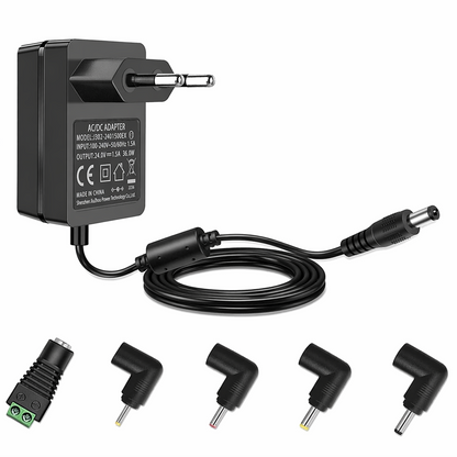 ZIFI 24V DC 1.5A Power Adapter with 5 DC Connectors