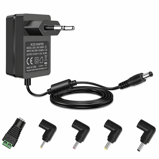 ZIFI 24V DC 1.5A Power Adapter with 5 DC Connectors